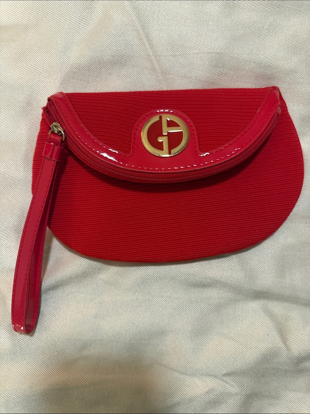 Giorgio Armani Red Wristlet Clutch with Gold Logo Emblem